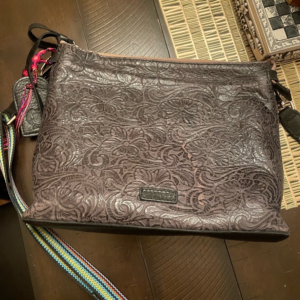Embossed black Leather Crossbody Bag